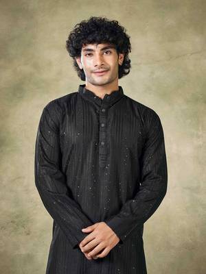 Black viscosee fabric sequins work stunning evening wedding looks kurta payjama 3