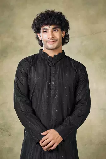 Black viscosee fabric sequins work stunning evening wedding looks kurta payjama