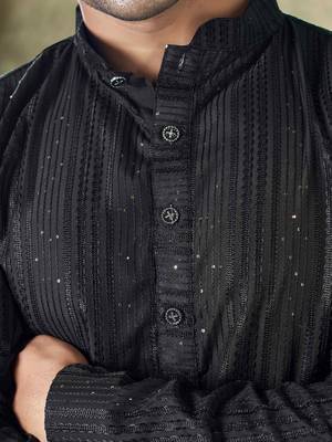 Black viscosee fabric sequins work stunning evening wedding looks kurta payjama 4