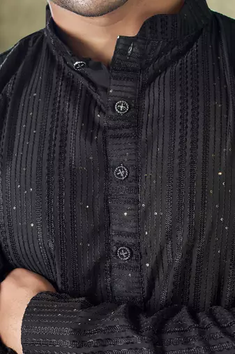 Black viscosee fabric sequins work stunning evening wedding looks kurta payjama
