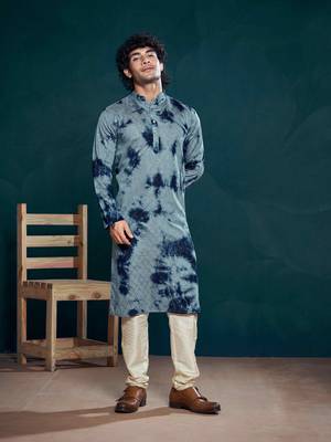 Blue beautiful sequins embroidery work partywear kurta payjama for men 1