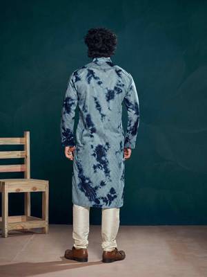 Blue beautiful sequins embroidery work partywear kurta payjama for men 2