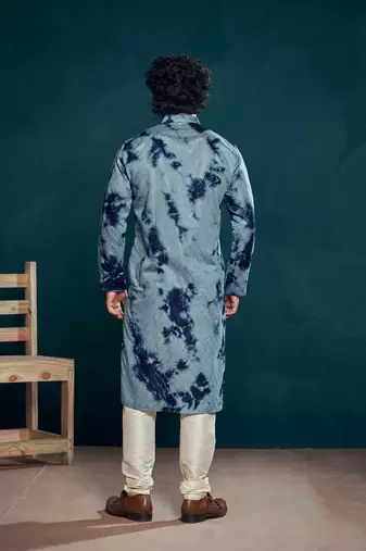 Blue beautiful sequins embroidery work partywear kurta payjama for men