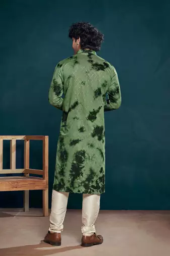 Green beautiful sequins embroidery work partywear kurta payjama for men