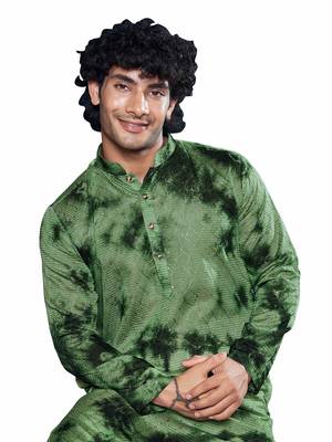 Green beautiful sequins embroidery work partywear kurta payjama for men 3