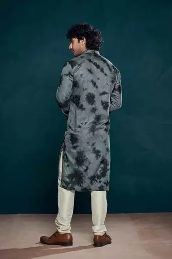 Grey beautiful sequins embroidery work partywear kurta payjama for men
