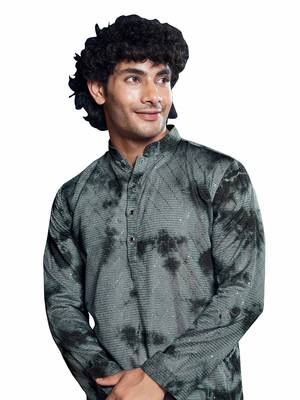 Grey beautiful sequins embroidery work partywear kurta payjama for men 4