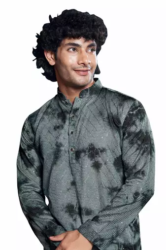 Grey beautiful sequins embroidery work partywear kurta payjama for men
