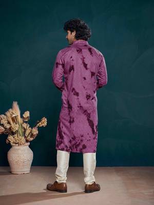 Purple beautiful sequins embroidery work partywear kurta payjama for men 2