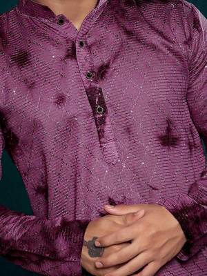 Purple beautiful sequins embroidery work partywear kurta payjama for men 4