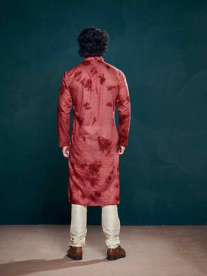 Maroon beautiful sequins embroidery work partywear kurta payjama for men 2