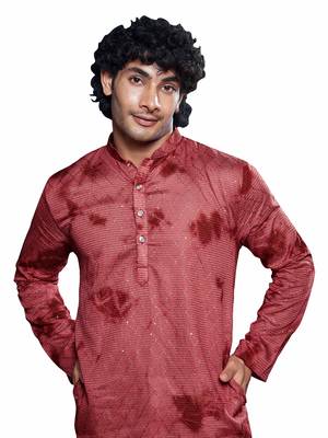 Maroon beautiful sequins embroidery work partywear kurta payjama for men 3
