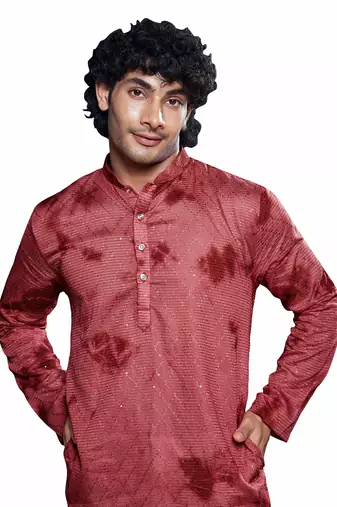 Maroon beautiful sequins embroidery work partywear kurta payjama for men