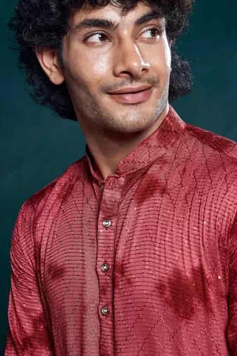 Maroon beautiful sequins embroidery work partywear kurta payjama for men