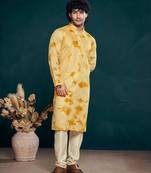 Yellow beautiful sequins embroidery work partywear kurta payjama for men
