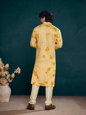 Yellow beautiful sequins embroidery work partywear kurta payjama for men 2