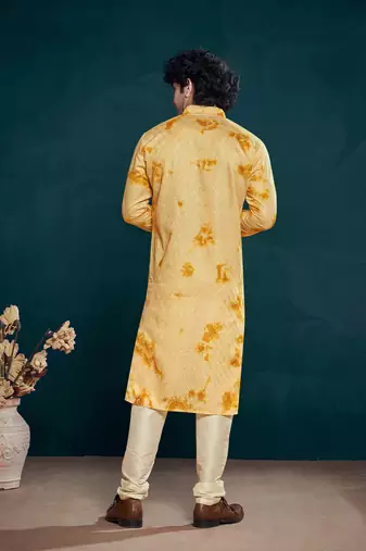 Yellow beautiful sequins embroidery work partywear kurta payjama for men