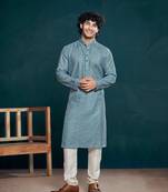 Blue beautiful sequins embroidery work partywear kurta payjama for men