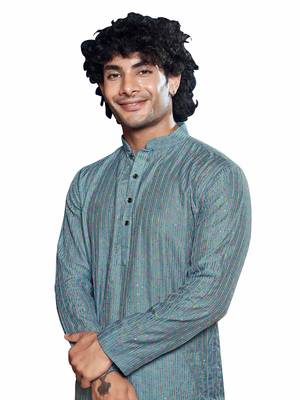 Blue beautiful sequins embroidery work partywear kurta payjama for men 3