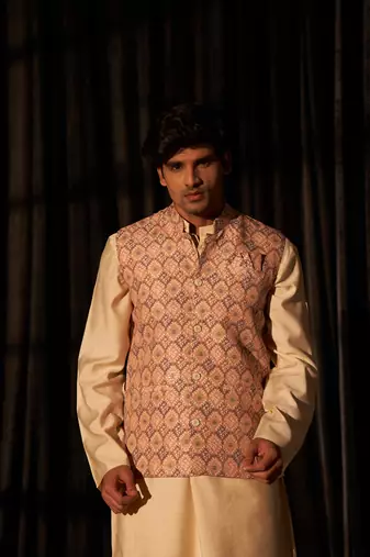 Brown ethnic indian wedding wear kurta payjama with nehru jacket for classy looks