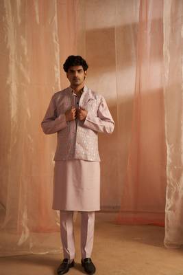 Purple ethnic indian wedding wear kurta payjama with nehru jacket for classy looks 4