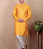 Yellow jacquard silk style stunning kurta payjama for men