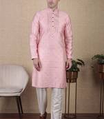 Pink jacquard silk style stunning kurta payjama for men