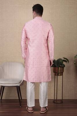 Pink jacquard silk style stunning kurta payjama for men 2