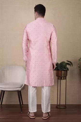 Pink jacquard silk style stunning kurta payjama for men