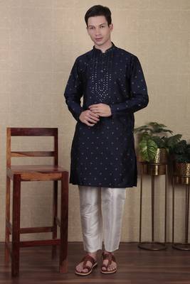 Navy blue jacquard silk style stunning kurta payjama for men 1