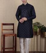 Navy blue jacquard silk style stunning kurta payjama for men