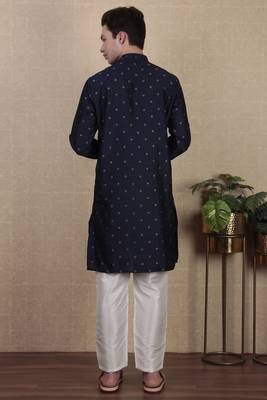 Navy blue jacquard silk style stunning kurta payjama for men 2