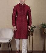 Maroon jacquard silk style stunning kurta payjama for men