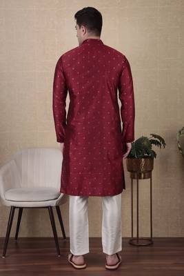 Maroon jacquard silk style stunning kurta payjama for men 2