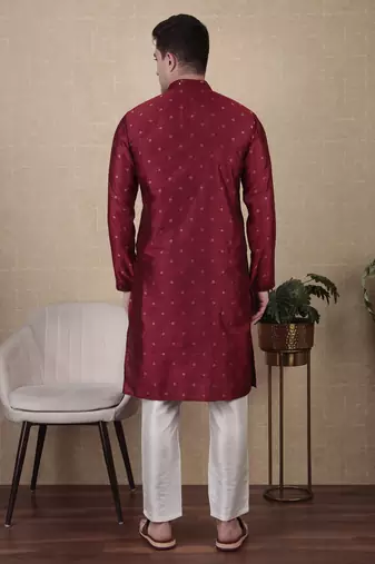 Maroon jacquard silk style stunning kurta payjama for men