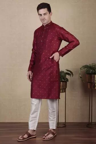 Maroon jacquard silk style stunning kurta payjama for men