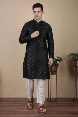 Black jacquard silk style stunning kurta payjama for men 1
