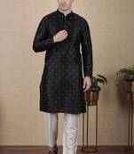 Black jacquard silk style stunning kurta payjama for men