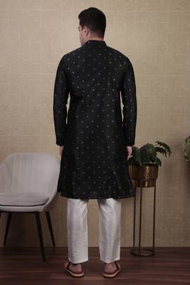 Black jacquard silk style stunning kurta payjama for men 2
