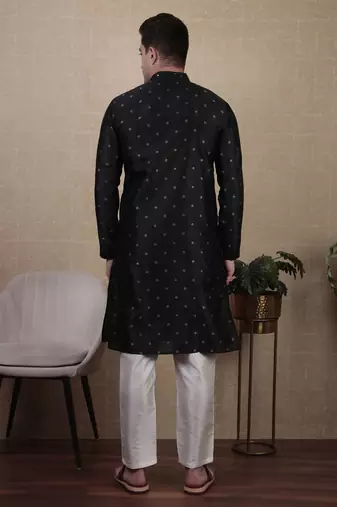 Black jacquard silk style stunning kurta payjama for men