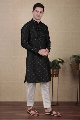 Black jacquard silk style stunning kurta payjama for men 5