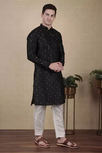 Black jacquard silk style stunning kurta payjama for men