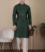 Green jacquard silk style stunning kurta payjama for men