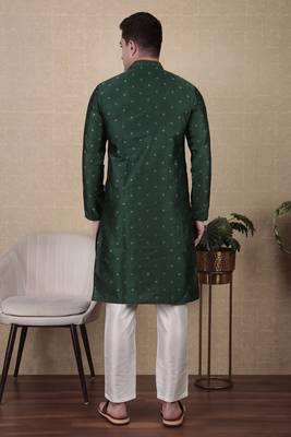 Green jacquard silk style stunning kurta payjama for men 2