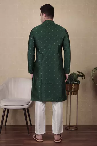 Green jacquard silk style stunning kurta payjama for men