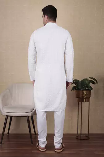 White beautiful sequins embroidery work bollywood style festive kurta payjama set