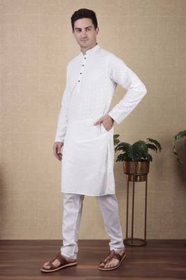 White beautiful sequins embroidery work bollywood style festive kurta payjama set 3