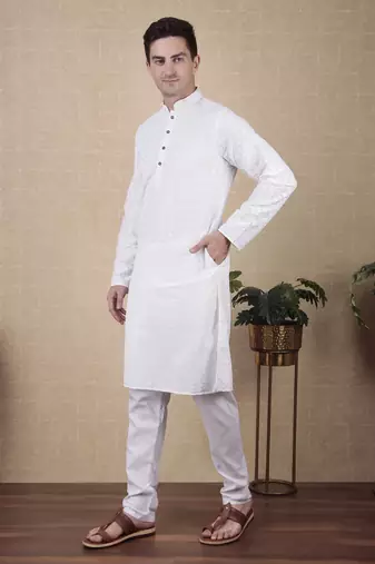 White beautiful sequins embroidery work bollywood style festive kurta payjama set