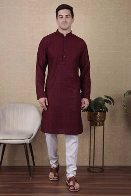 maroon beautiful sequins embroidery kurta payjama set 1