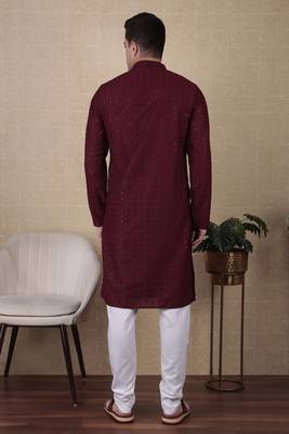 maroon beautiful sequins embroidery kurta payjama set 2